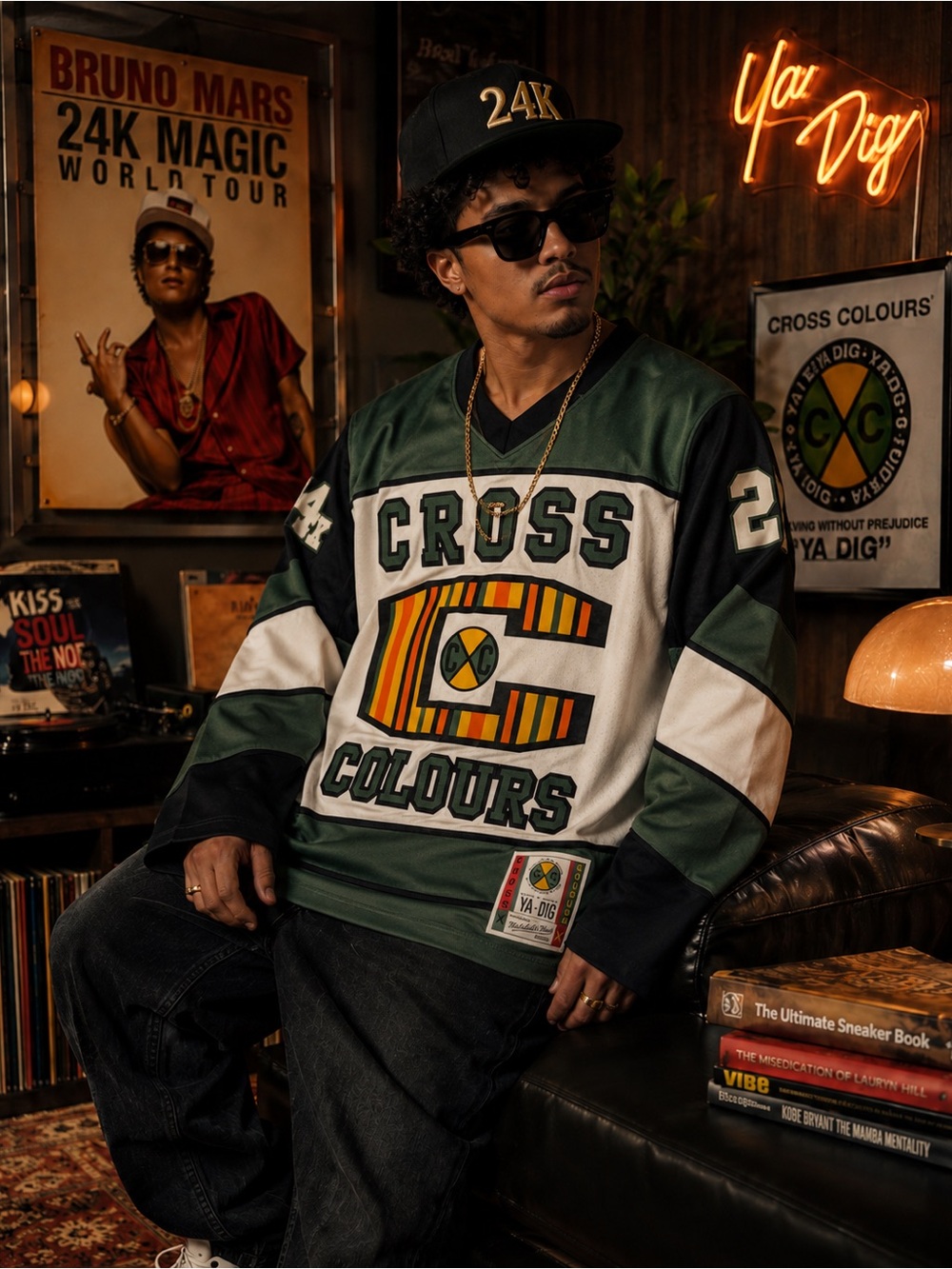 Bruno Mars 24K Magic Tour Ya Dig Hockey Jersey Mitchell & Ness Cross ColoursNWT